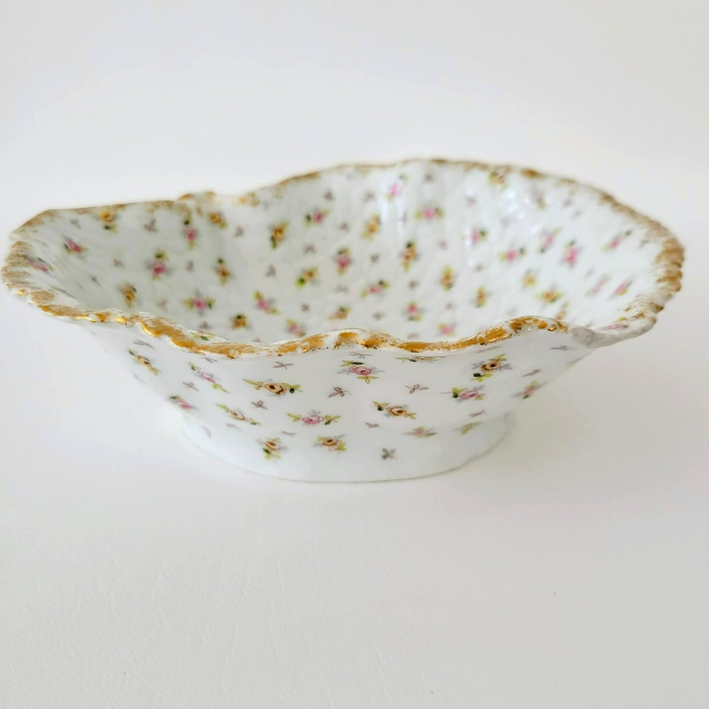 Vienna Porcelain Chintz Floral Leaf Bowl, Made in Austria