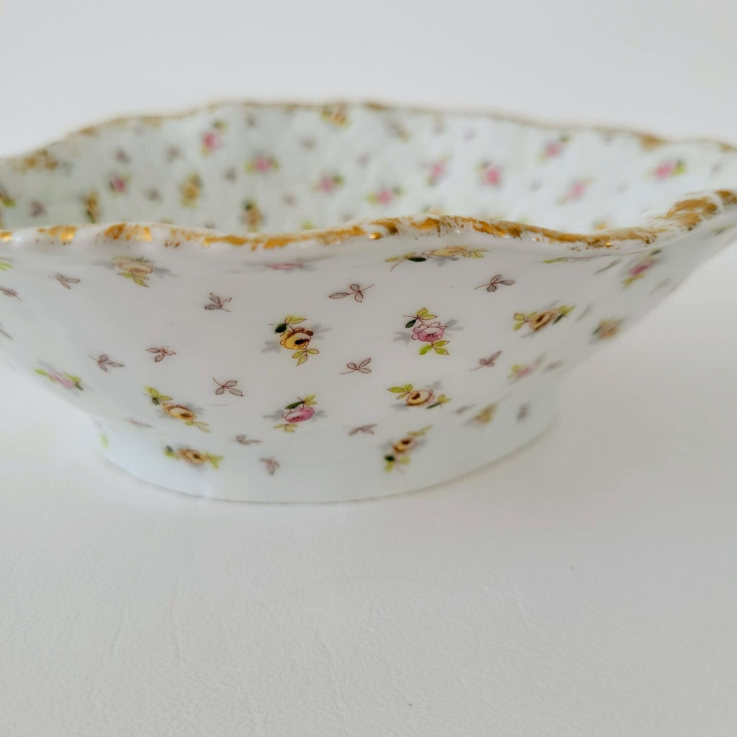 Vienna Porcelain Chintz Floral Leaf Bowl, Made in Austria
