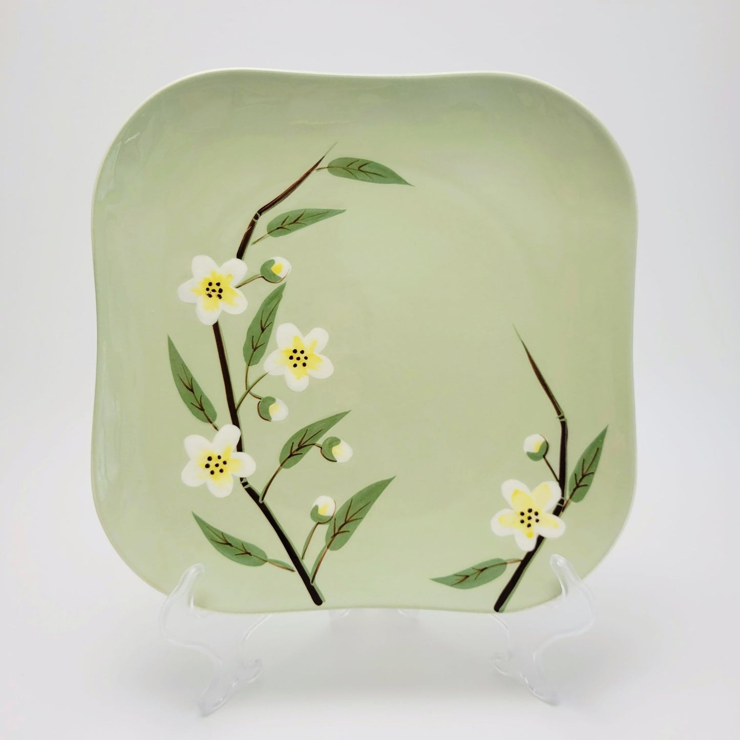 Weil Ware Blossom Celadon Square Dinner Plate, USA Made c.1946-55