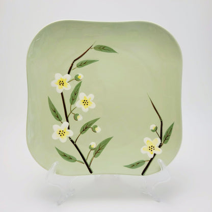 Weil Ware Blossom Celadon Square Dinner Plate, USA Made c.1946-55