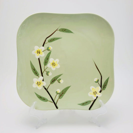 Weil Ware Blossom Celadon Square Dinner Plate, USA Made c.1946-55