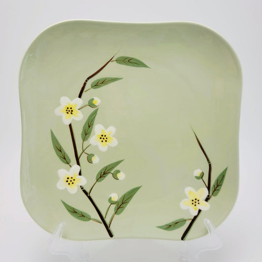 Weil Ware Blossom Celadon Square Dinner Plate, USA Made c.1946-55