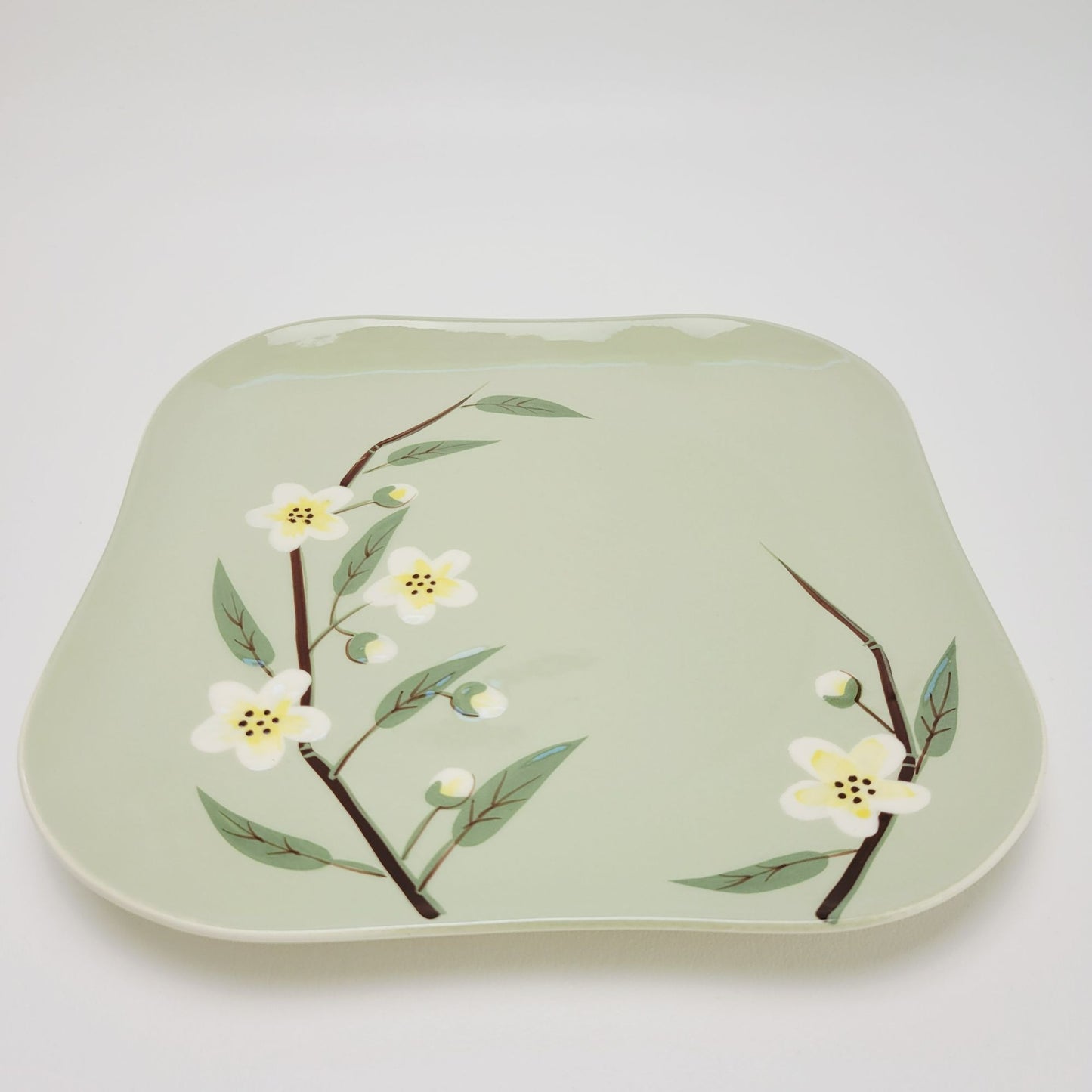 Weil Ware Blossom Celadon Square Dinner Plate, USA Made c.1946-55