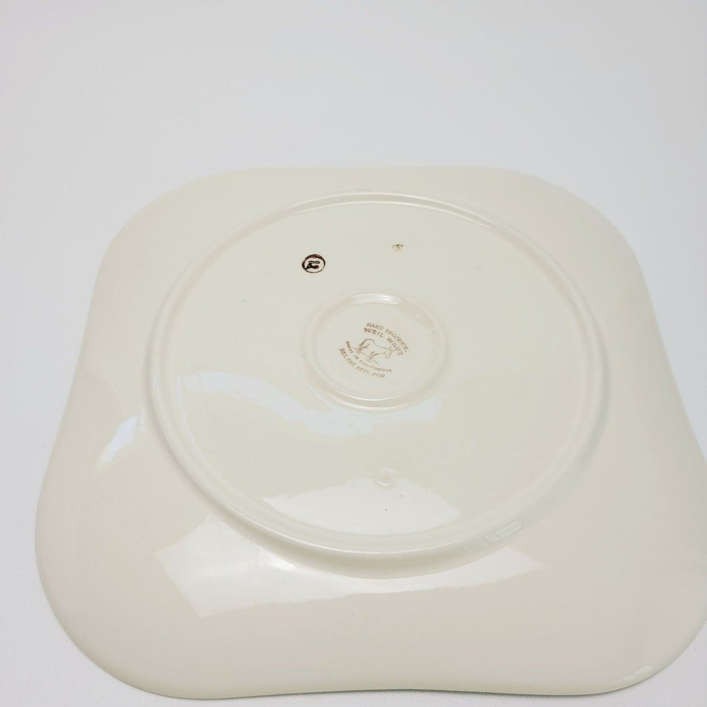 Weil Ware Blossom Celadon Square Dinner Plate, USA Made c.1946-55