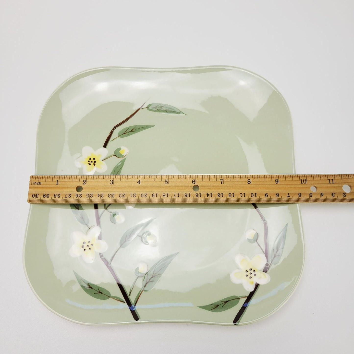 Weil Ware Blossom Celadon Square Dinner Plate, USA Made c.1946-55
