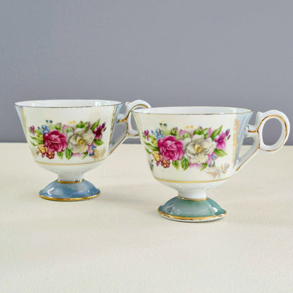 Lusterware Pedestal Teacup Set of 2, c.1920-40s Japan