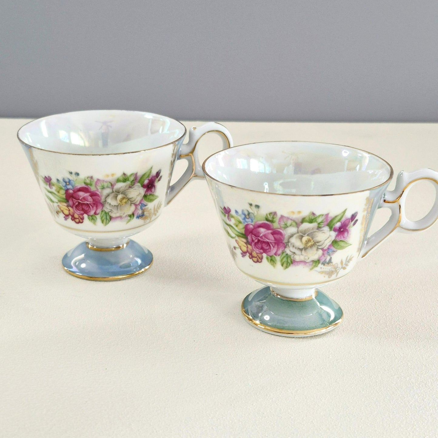 Lusterware Pedestal Teacup Set of 2, c.1920-40s Japan