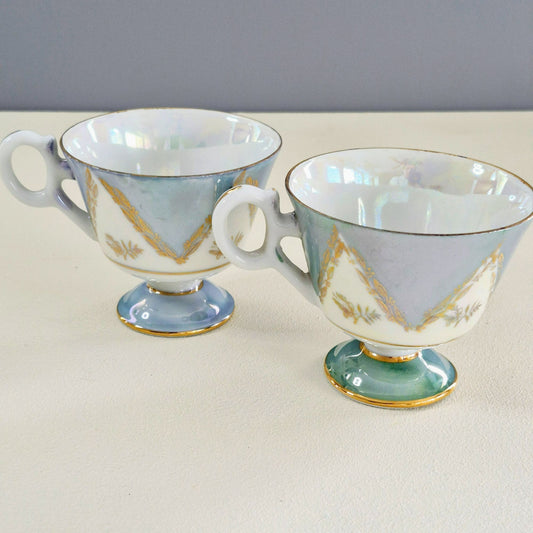 Lusterware Pedestal Teacup Set of 2, c.1920-40s Japan