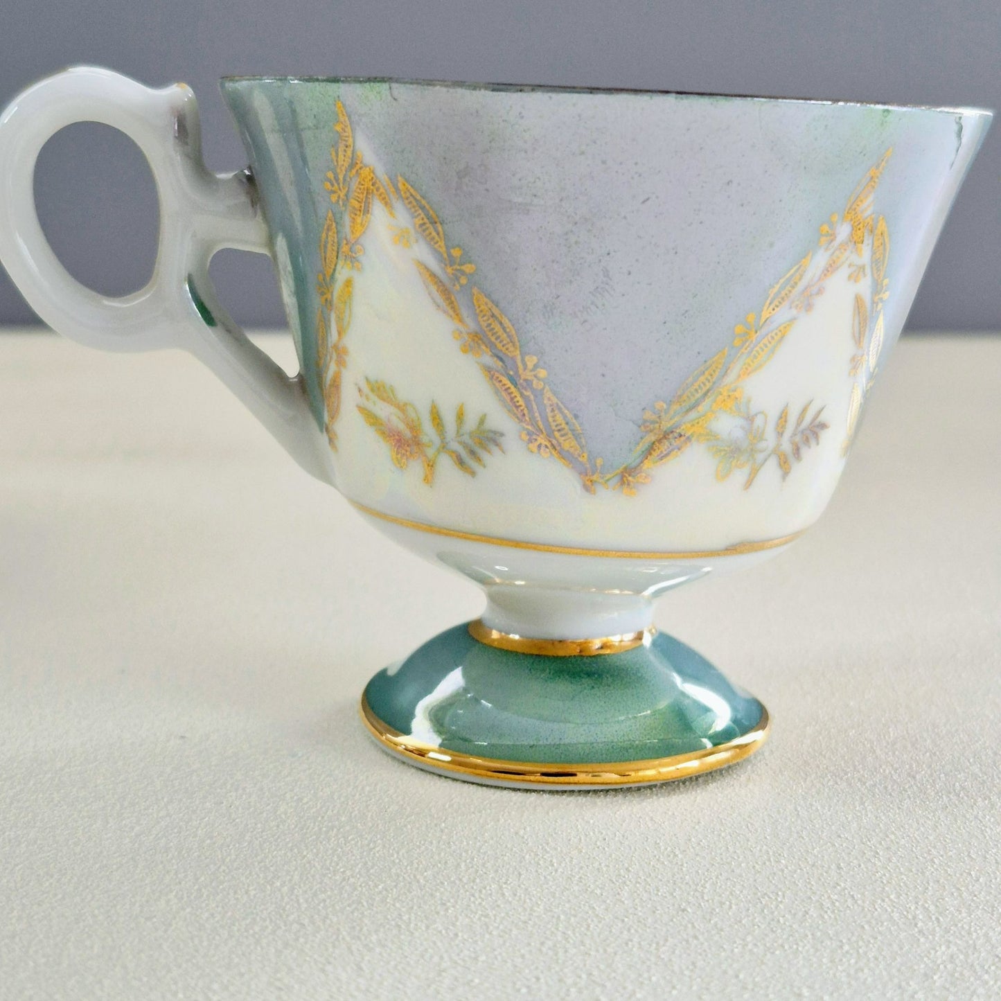 Lusterware Pedestal Teacup Set of 2, c.1920-40s Japan