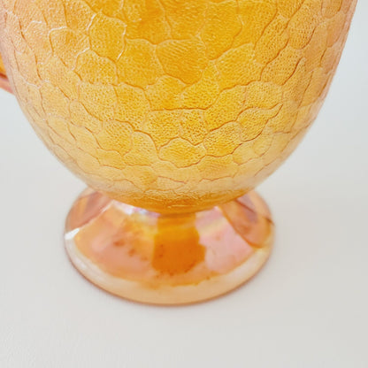 Jeannette Marigold Crackle Glass Carnival Glass Pitcher & Tumblers Set, c.1930s USA