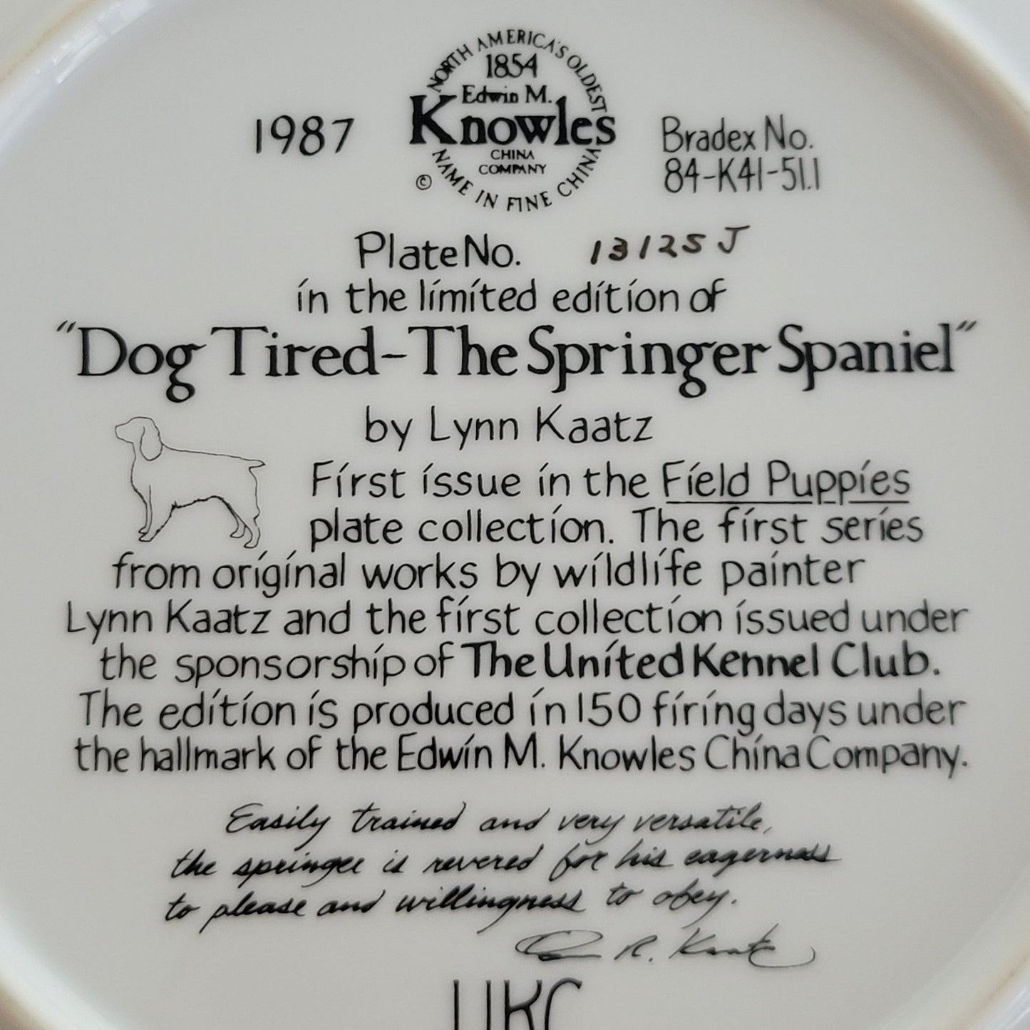 Edwin M. Knowles Co. Dog Tired-The Springer Spaniel Plate, c.1987