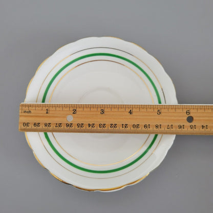 Colclough Tea Cup & Saucer, Green & Gold Stripe, Bone China Made in England