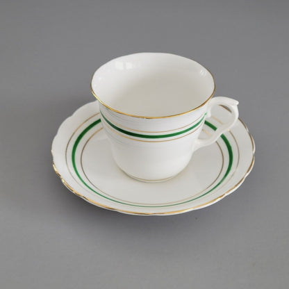 Colclough Tea Cup & Saucer, Green & Gold Stripe, Bone China Made in England