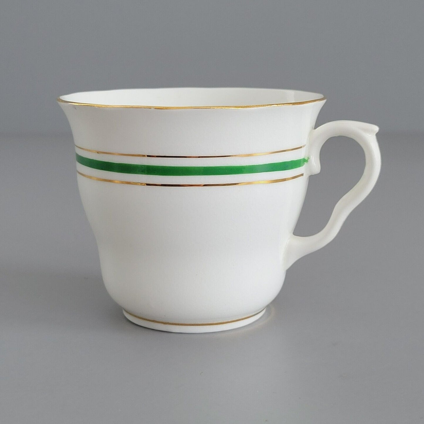 Colclough Tea Cup & Saucer, Green & Gold Stripe, Bone China Made in England