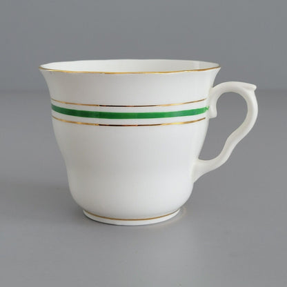 Colclough Tea Cup & Saucer, Green & Gold Stripe, Bone China Made in England