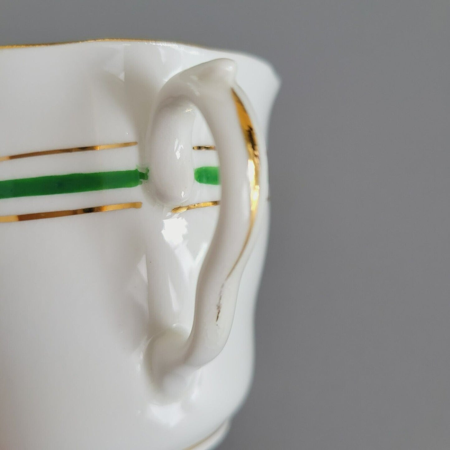 Colclough Tea Cup & Saucer, Green & Gold Stripe, Bone China Made in England