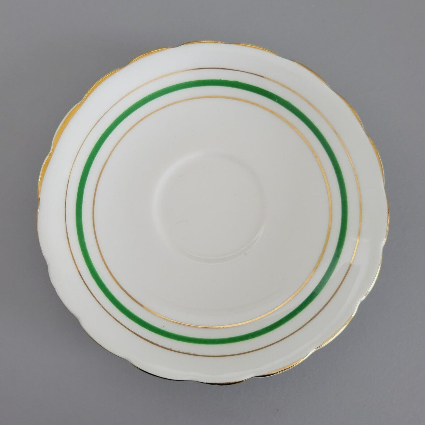 Colclough Tea Cup & Saucer, Green & Gold Stripe, Bone China Made in England