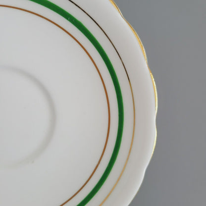 Colclough Tea Cup & Saucer, Green & Gold Stripe, Bone China Made in England
