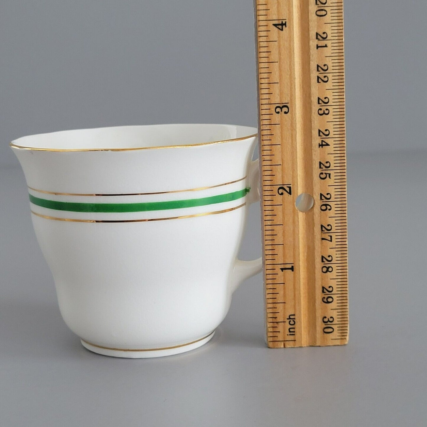 Colclough Tea Cup & Saucer, Green & Gold Stripe, Bone China Made in England