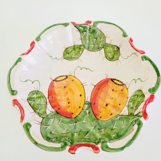 Italian Hand Painted Prickly Pear Cactus Ceramic Pasta Low Bowl