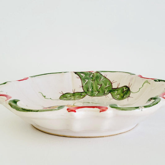 Italian Hand Painted Prickly Pear Cactus Ceramic Pasta Low Bowl