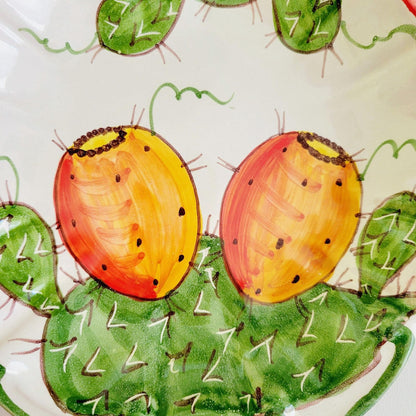 Italian Hand Painted Prickly Pear Cactus Ceramic Pasta Low Bowl