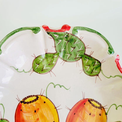 Italian Hand Painted Prickly Pear Cactus Ceramic Pasta Low Bowl