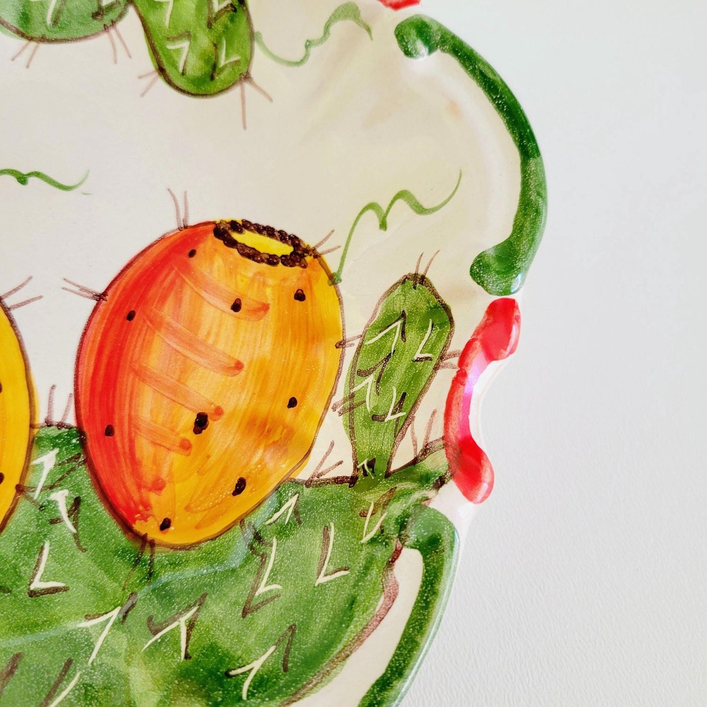Italian Hand Painted Prickly Pear Cactus Ceramic Pasta Low Bowl