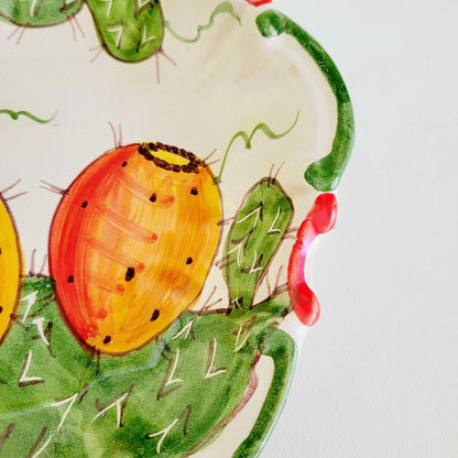 Italian Hand Painted Prickly Pear Cactus Ceramic Pasta Low Bowl
