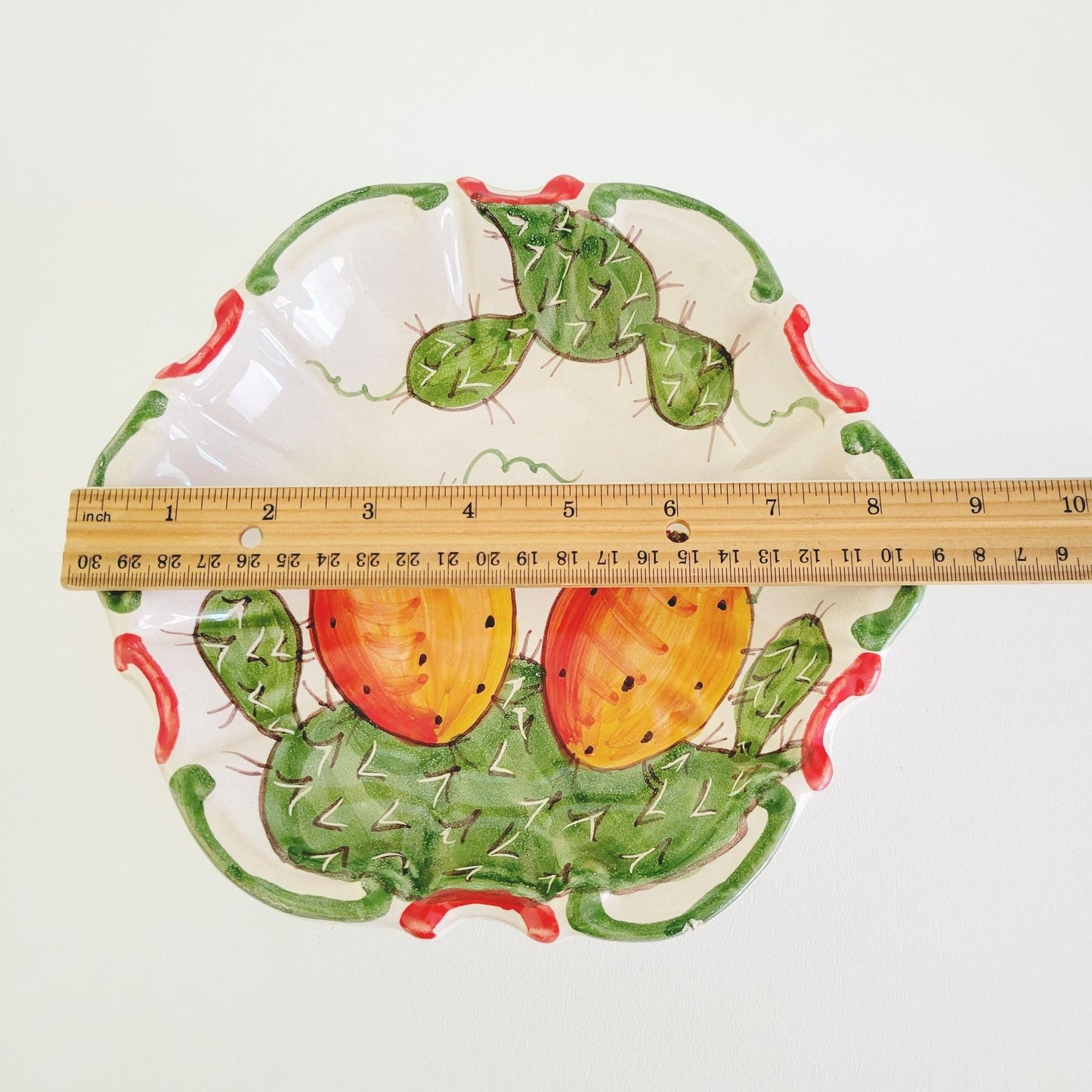 Italian Hand Painted Prickly Pear Cactus Ceramic Pasta Low Bowl