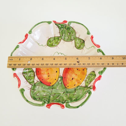 Italian Hand Painted Prickly Pear Cactus Ceramic Pasta Low Bowl
