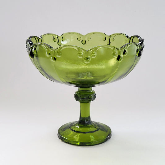 Indiana Glass Garland Avocado Green Pedestal Compote Bowl, USA Made