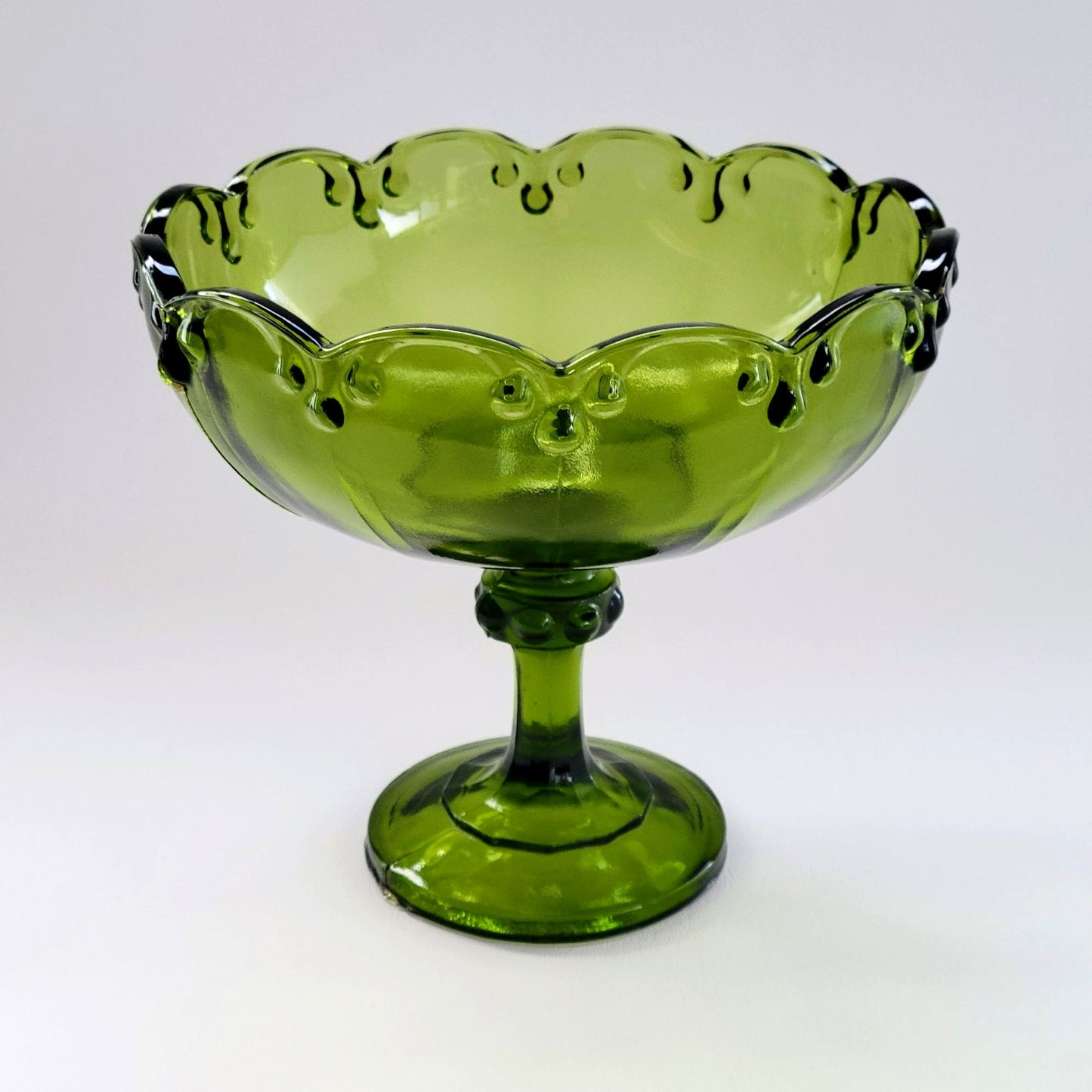 Indiana Glass Garland Avocado Green Pedestal Compote Bowl, USA Made
