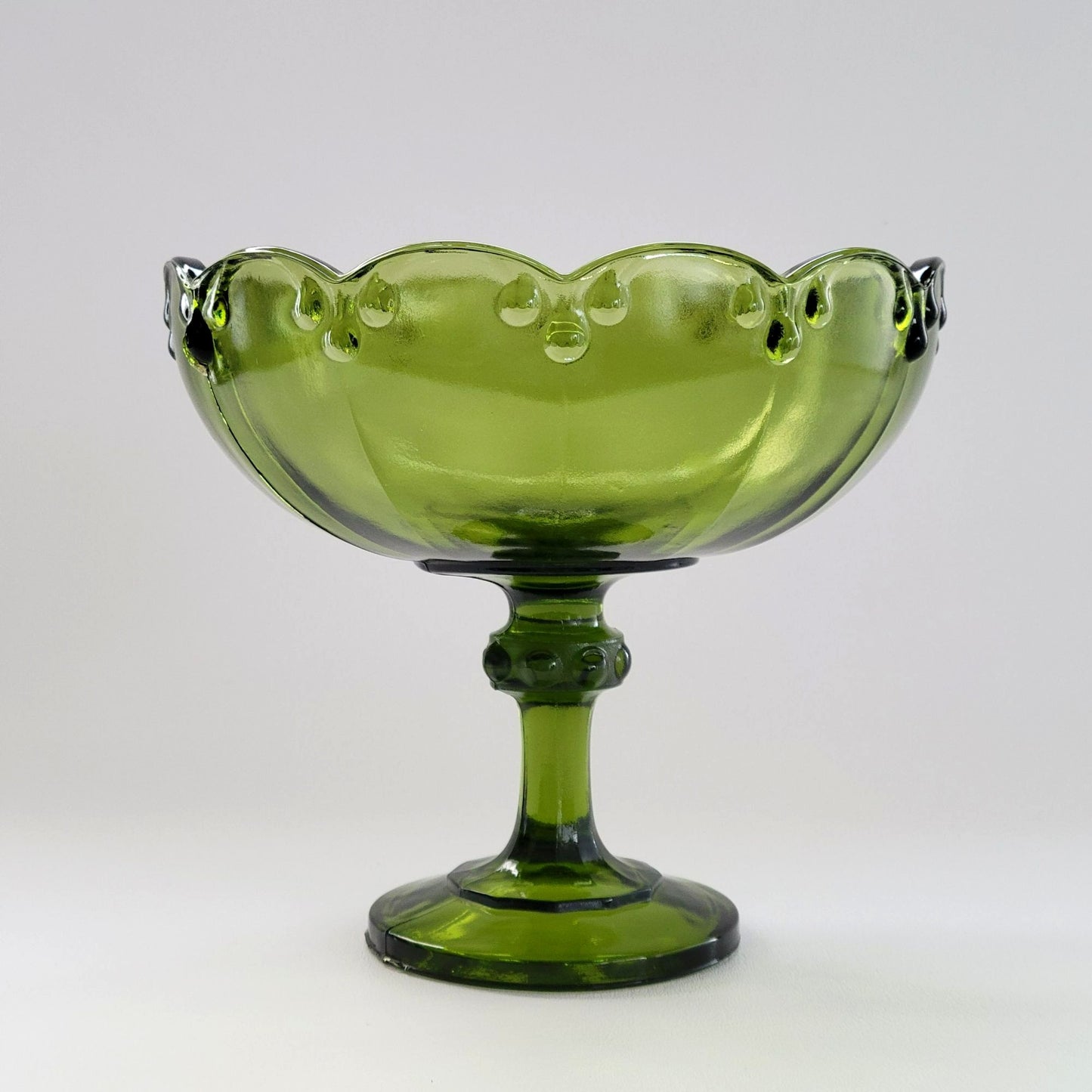 Indiana Glass Garland Avocado Green Pedestal Compote Bowl, USA Made