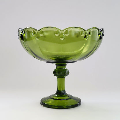 Indiana Glass Garland Avocado Green Pedestal Compote Bowl, USA Made