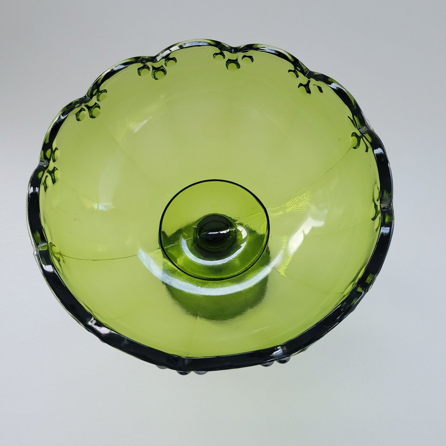 Indiana Glass Garland Avocado Green Pedestal Compote Bowl, USA Made