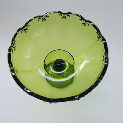 Indiana Glass Garland Avocado Green Pedestal Compote Bowl, USA Made