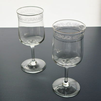 Lenox "Moonspun" Crystal Wine Glass, Set of 2, Platinum Trim, USA c.1975-89