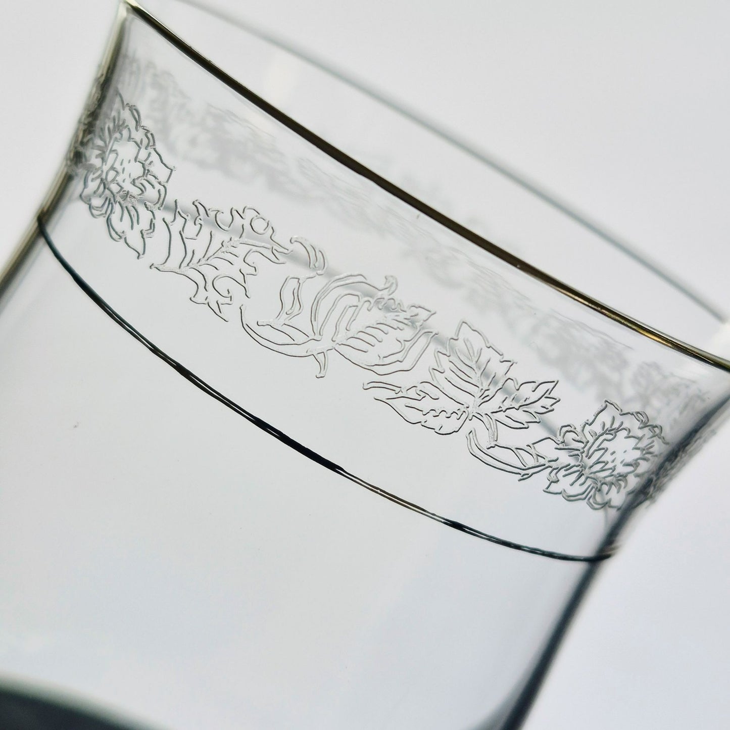 Lenox "Moonspun" Crystal Wine Glass, Set of 2, Platinum Trim, USA c.1975-89
