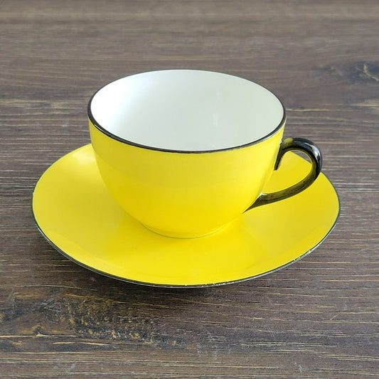 Art Deco Yellow Demitasse Espresso Cup & Saucer, Made in Czechoslovakia