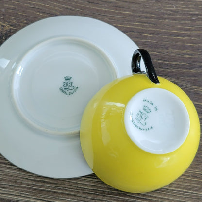 Art Deco Yellow Demitasse Espresso Cup & Saucer, Made in Czechoslovakia