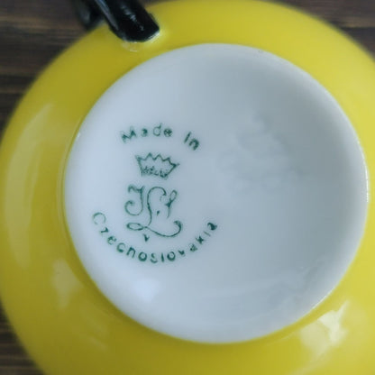 Art Deco Yellow Demitasse Espresso Cup & Saucer, Made in Czechoslovakia