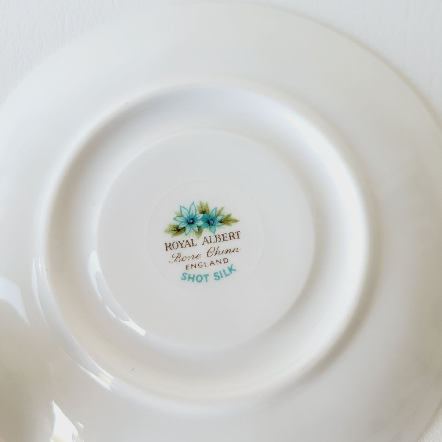 Royal Albert Shot Silk Teacup & Saucer, Blue Green Floral Swag, Embossed & Gold Trim, Made in England