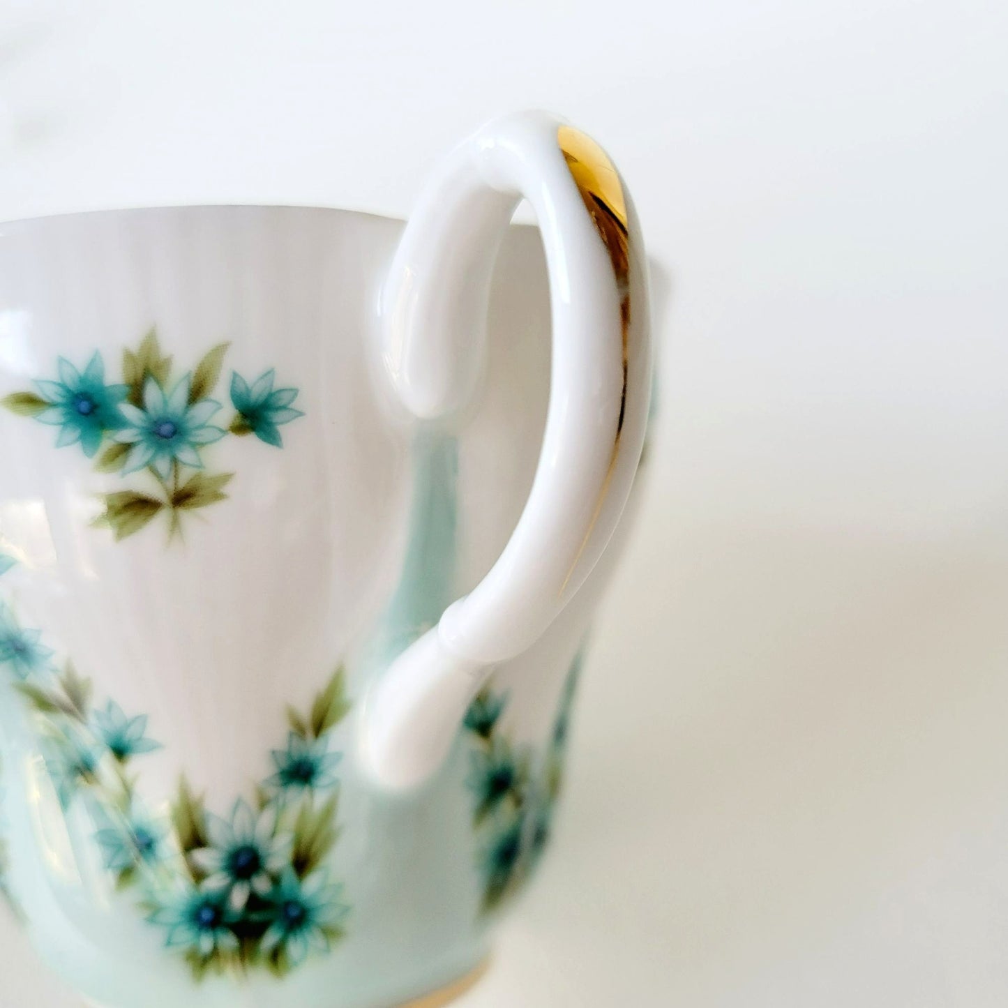 Royal Albert Shot Silk Teacup & Saucer, Blue Green Floral Swag, Embossed & Gold Trim, Made in England