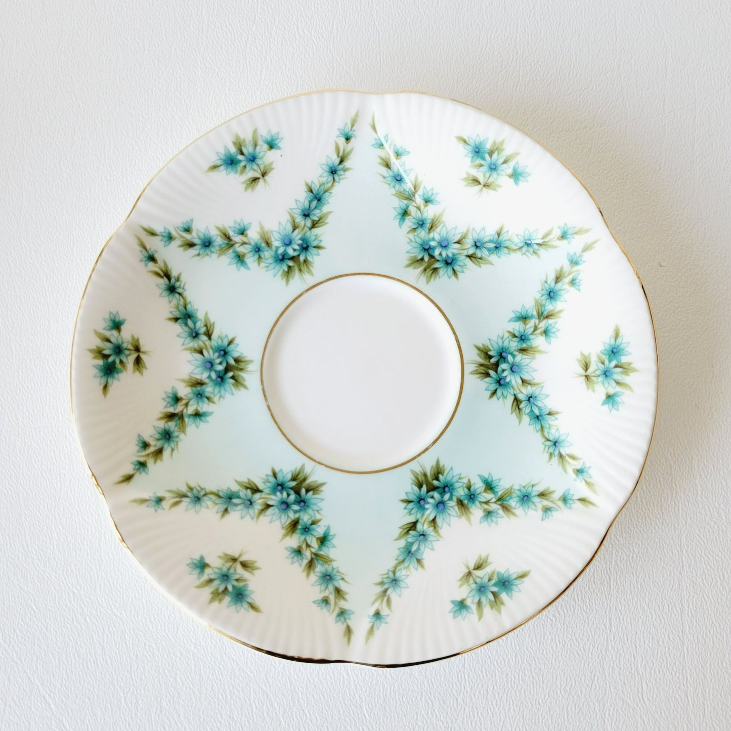 Royal Albert Shot Silk Teacup & Saucer, Blue Green Floral Swag, Embossed & Gold Trim, Made in England