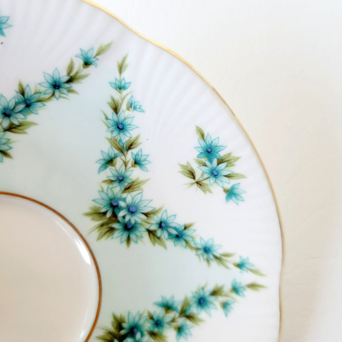 Royal Albert Shot Silk Teacup & Saucer, Blue Green Floral Swag, Embossed & Gold Trim, Made in England