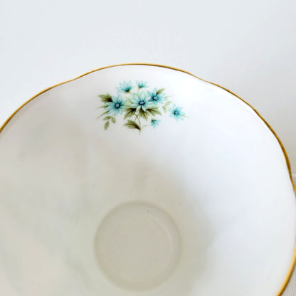 Royal Albert Shot Silk Teacup & Saucer, Blue Green Floral Swag, Embossed & Gold Trim, Made in England