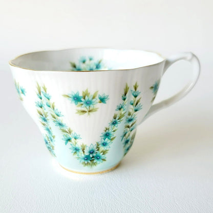 Royal Albert Shot Silk Teacup & Saucer, Blue Green Floral Swag, Embossed & Gold Trim, Made in England