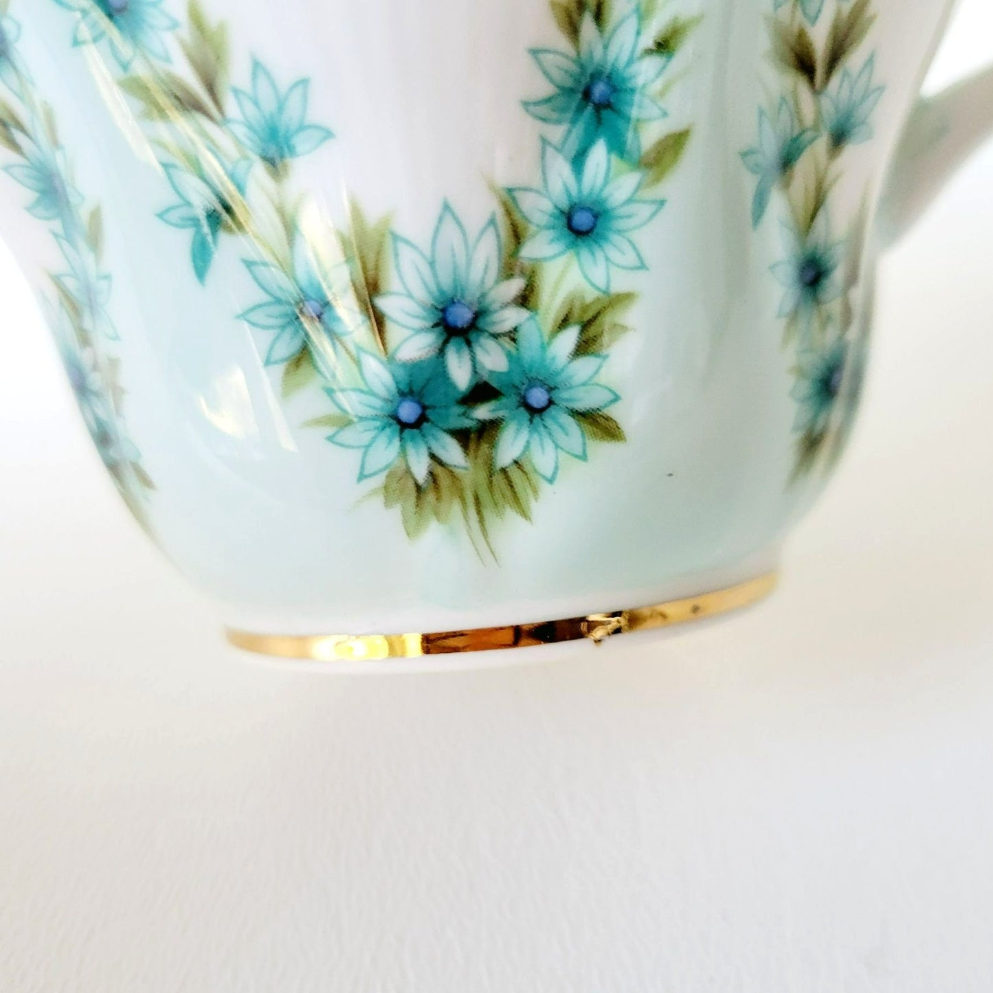 Royal Albert Shot Silk Teacup & Saucer, Blue Green Floral Swag, Embossed & Gold Trim, Made in England