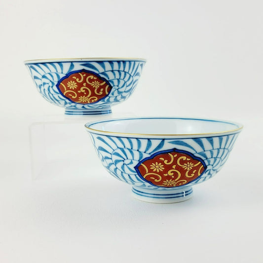 Hand-Painted Japanese Porcelain Rice Bowl Set of 2